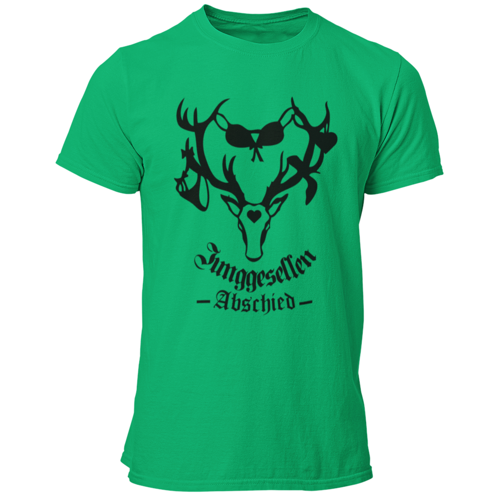Männer T-Shirt 'Junggesellenabschied Geweih' mit einem auffälligen Design, das ein Geweih mit darauf hängenden Slips und BHs zeigt. Das Shirt symbolisiert die ausgelassenen Partys und Abenteuer, die der Junggeselle und seine Freunde in der Vergangenheit erlebt haben. Erhältlich in knalligen Farben wie Orange und Schwarz mit Kontrastdruck, hebt es den Bräutigam während des Junggesellenabschieds hervor. Dieses qualitativ hochwertige Shirt mit Rundkragen kombiniert Stil und Spaß und ist ideal für Fotos und Sel