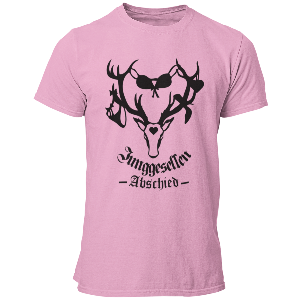 Männer T-Shirt 'Junggesellenabschied Geweih' mit einem auffälligen Design, das ein Geweih mit darauf hängenden Slips und BHs zeigt. Das Shirt symbolisiert die ausgelassenen Partys und Abenteuer, die der Junggeselle und seine Freunde in der Vergangenheit erlebt haben. Erhältlich in knalligen Farben wie Orange und Schwarz mit Kontrastdruck, hebt es den Bräutigam während des Junggesellenabschieds hervor. Dieses qualitativ hochwertige Shirt mit Rundkragen kombiniert Stil und Spaß und ist ideal für Fotos und Sel