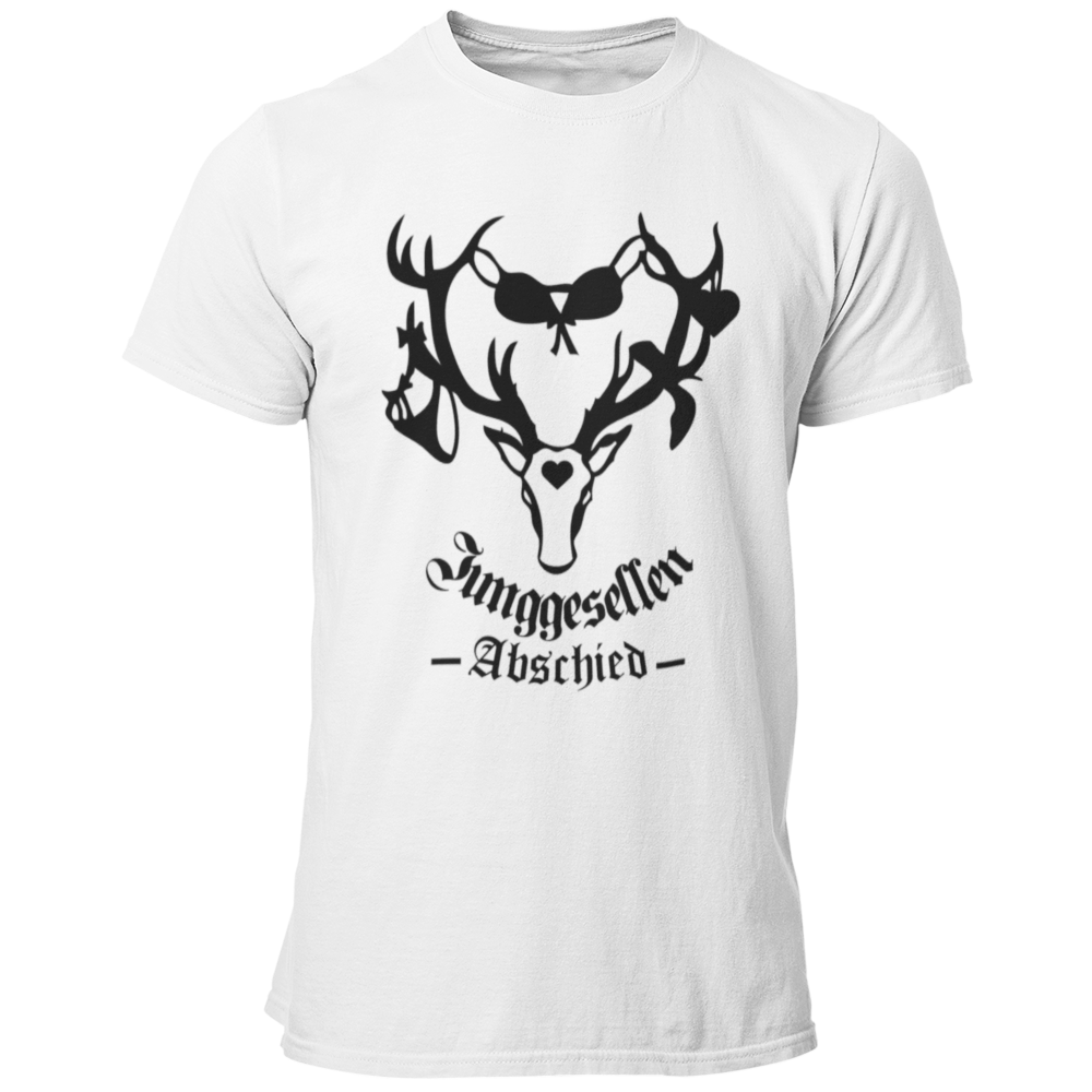 Männer T-Shirt 'Junggesellenabschied Geweih' mit einem auffälligen Design, das ein Geweih mit darauf hängenden Slips und BHs zeigt. Das Shirt symbolisiert die ausgelassenen Partys und Abenteuer, die der Junggeselle und seine Freunde in der Vergangenheit erlebt haben. Erhältlich in knalligen Farben wie Orange und Schwarz mit Kontrastdruck, hebt es den Bräutigam während des Junggesellenabschieds hervor. Dieses qualitativ hochwertige Shirt mit Rundkragen kombiniert Stil und Spaß und ist ideal für Fotos und Sel