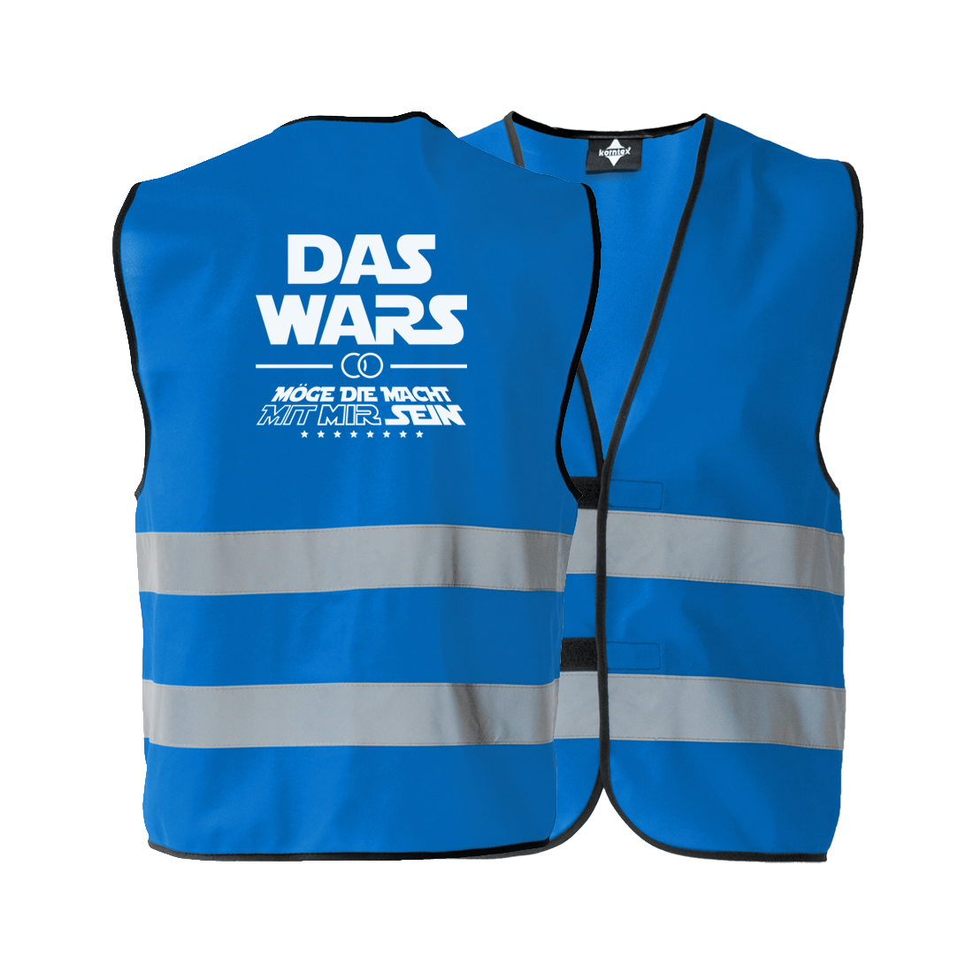 JGA Warnweste "Das Wars (mit mir)" für Junggesellenabschiede; inspiriert von Star Wars, ideal für Fans der Trilogie; kann über jedem Kleidungsstück getragen werden, flexibel und wetterunabhängig; erhältlich in zehn verschiedenen Farben; betont den Anlass des Abends mit einer originellen Botschaft, die das Ende der Junggesellenzeit feiert; ausgestattet mit zwei Klettverschlüssen zur Größenverstellung und zwei breiten Reflektionsstreifen für Sicherheit; schwarz eingesäumt; Unisex-Design, passend für jede Körp