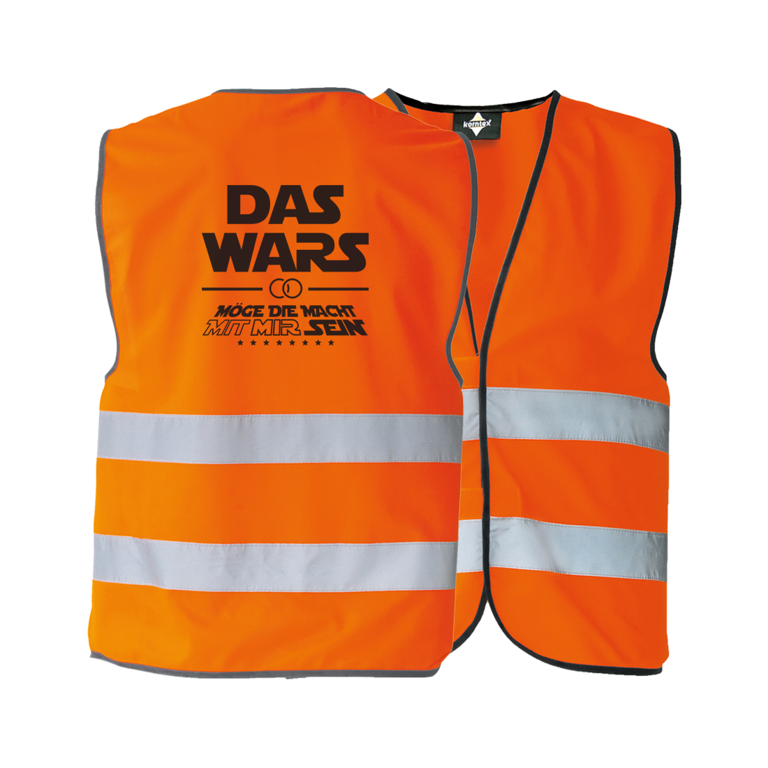 JGA Warnweste "Das Wars (mit mir)" für Junggesellenabschiede; inspiriert von Star Wars, ideal für Fans der Trilogie; kann über jedem Kleidungsstück getragen werden, flexibel und wetterunabhängig; erhältlich in zehn verschiedenen Farben; betont den Anlass des Abends mit einer originellen Botschaft, die das Ende der Junggesellenzeit feiert; ausgestattet mit zwei Klettverschlüssen zur Größenverstellung und zwei breiten Reflektionsstreifen für Sicherheit; schwarz eingesäumt; Unisex-Design, passend für jede Körp