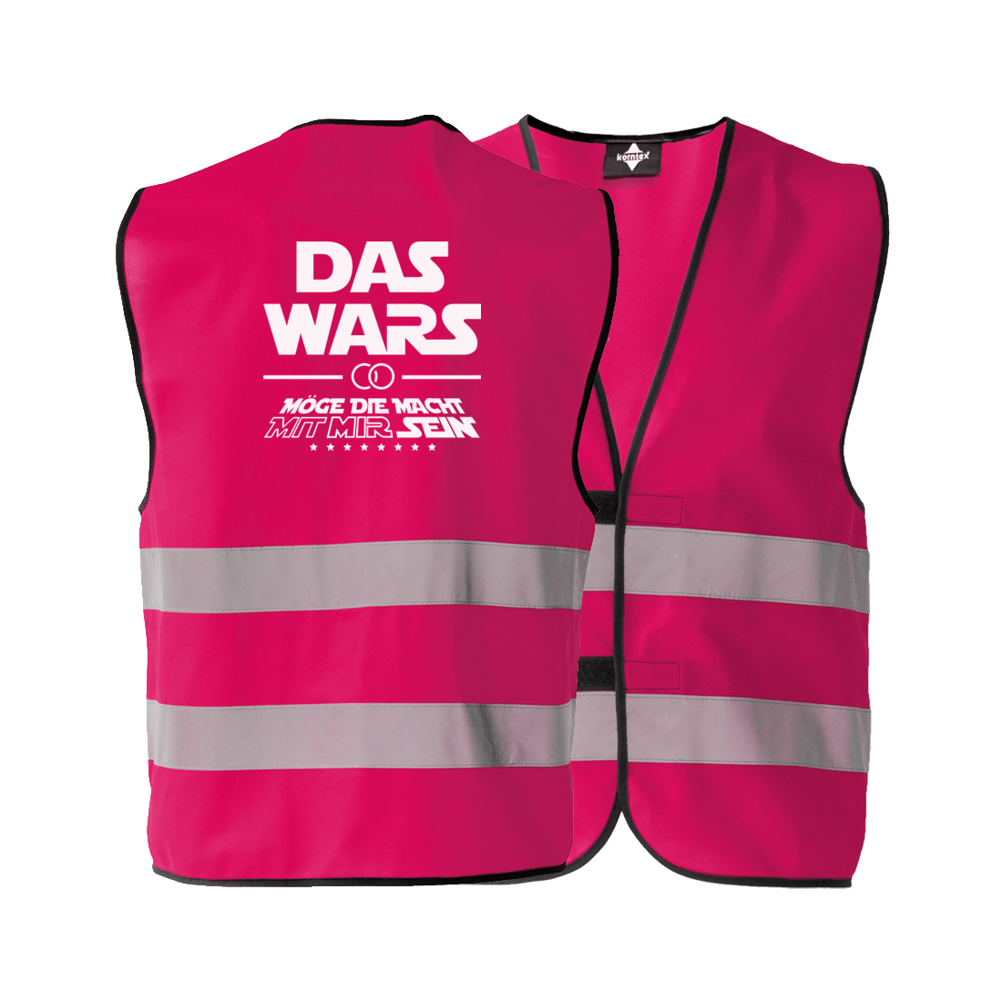 JGA Warnweste "Das Wars (mit mir)" für Junggesellenabschiede; inspiriert von Star Wars, ideal für Fans der Trilogie; kann über jedem Kleidungsstück getragen werden, flexibel und wetterunabhängig; erhältlich in zehn verschiedenen Farben; betont den Anlass des Abends mit einer originellen Botschaft, die das Ende der Junggesellenzeit feiert; ausgestattet mit zwei Klettverschlüssen zur Größenverstellung und zwei breiten Reflektionsstreifen für Sicherheit; schwarz eingesäumt; Unisex-Design, passend für jede Körp