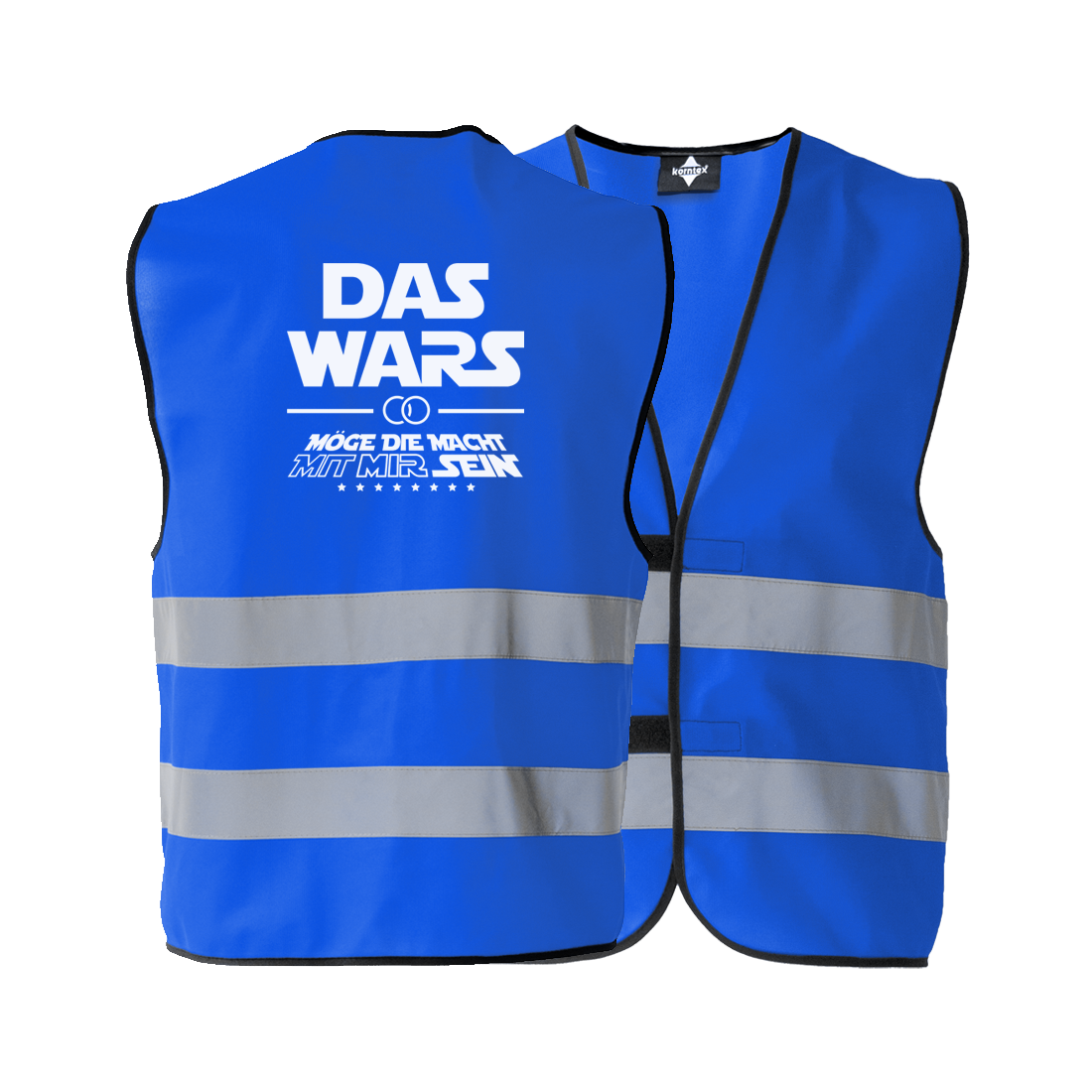 JGA Warnweste "Das Wars (mit mir)" für Junggesellenabschiede; inspiriert von Star Wars, ideal für Fans der Trilogie; kann über jedem Kleidungsstück getragen werden, flexibel und wetterunabhängig; erhältlich in zehn verschiedenen Farben; betont den Anlass des Abends mit einer originellen Botschaft, die das Ende der Junggesellenzeit feiert; ausgestattet mit zwei Klettverschlüssen zur Größenverstellung und zwei breiten Reflektionsstreifen für Sicherheit; schwarz eingesäumt; Unisex-Design, passend für jede Körp