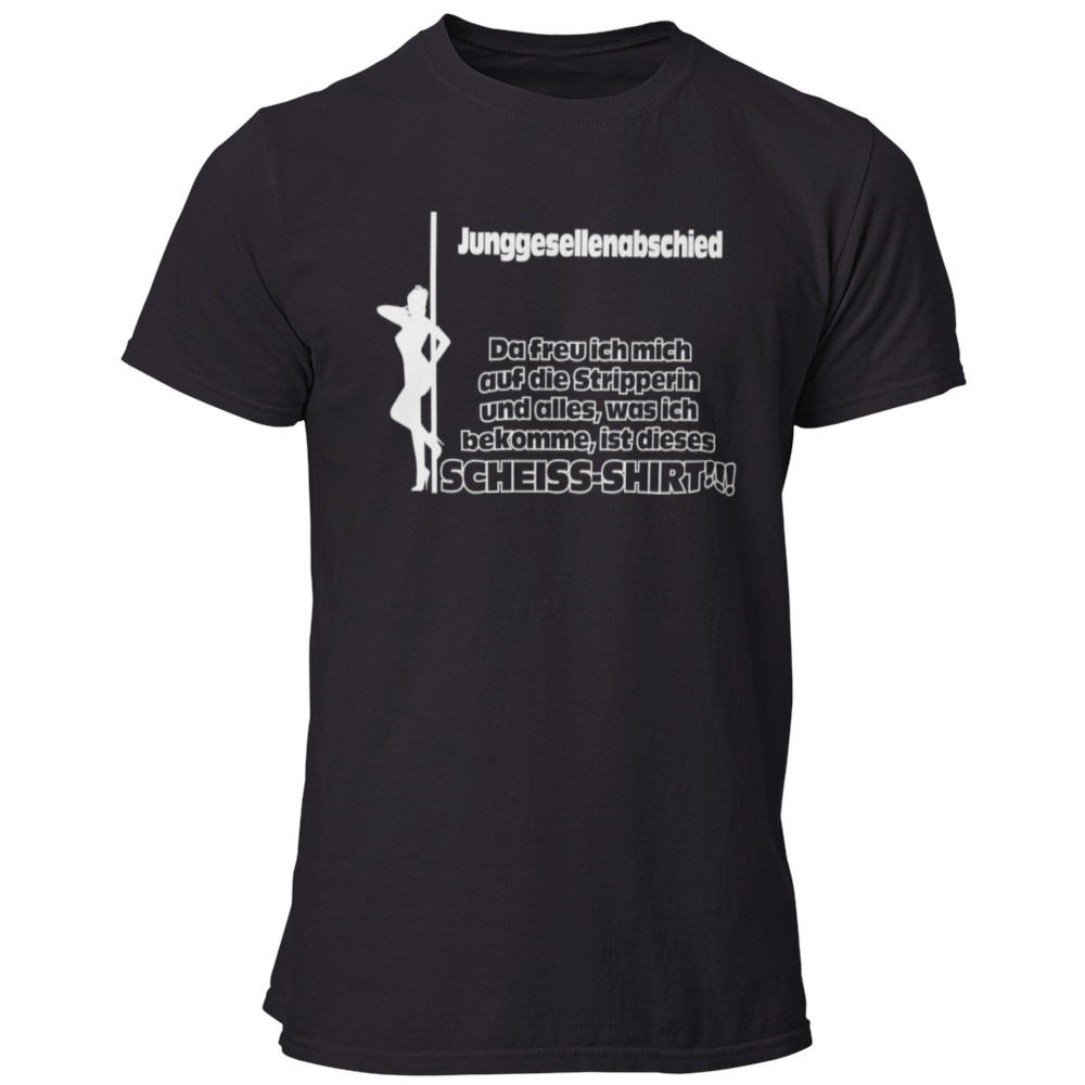 Das JGA T-Shirt "Scheiß Shirt" bringt die perfekte Mischung aus Humor und Vorfreude auf den Junggesellenabschied! Mit dem witzigen Spruch „Da freut man sich auf die Stripperin und alles, was man bekommt, ist dieses Scheiß JGA Shirt!“ sorgt es für viele Lacher unter Freunden. Egal, ob die Stripperin kommt oder nicht – der Fokus liegt auf dem Feiern in der Gruppe und dem Feiern der bevorstehenden Hochzeit