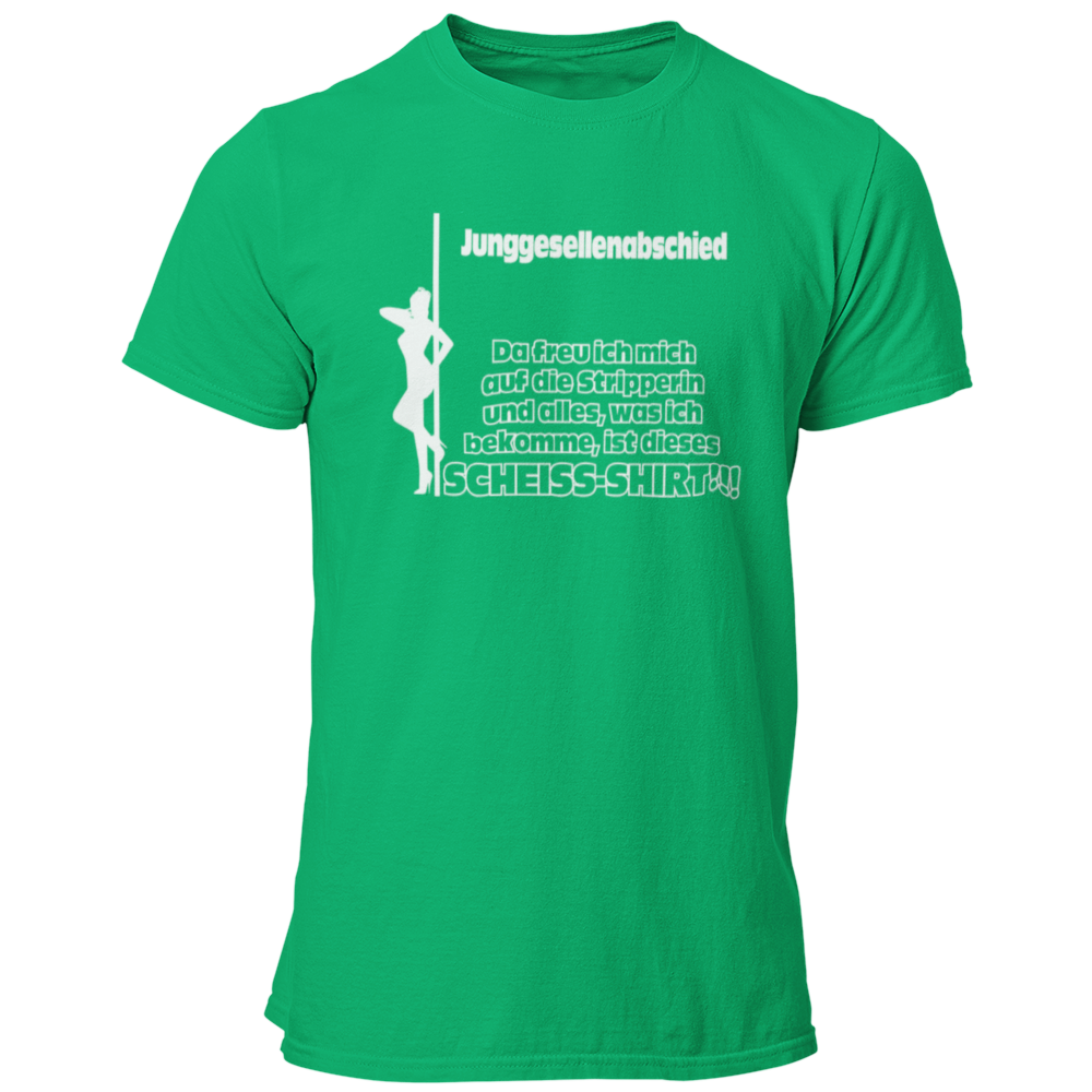 Das JGA T-Shirt "Scheiß Shirt" bringt die perfekte Mischung aus Humor und Vorfreude auf den Junggesellenabschied! Mit dem witzigen Spruch „Da freut man sich auf die Stripperin und alles, was man bekommt, ist dieses Scheiß JGA Shirt!“ sorgt es für viele Lacher unter Freunden. Egal, ob die Stripperin kommt oder nicht – der Fokus liegt auf dem Feiern in der Gruppe und dem Feiern der bevorstehenden Hochzeit