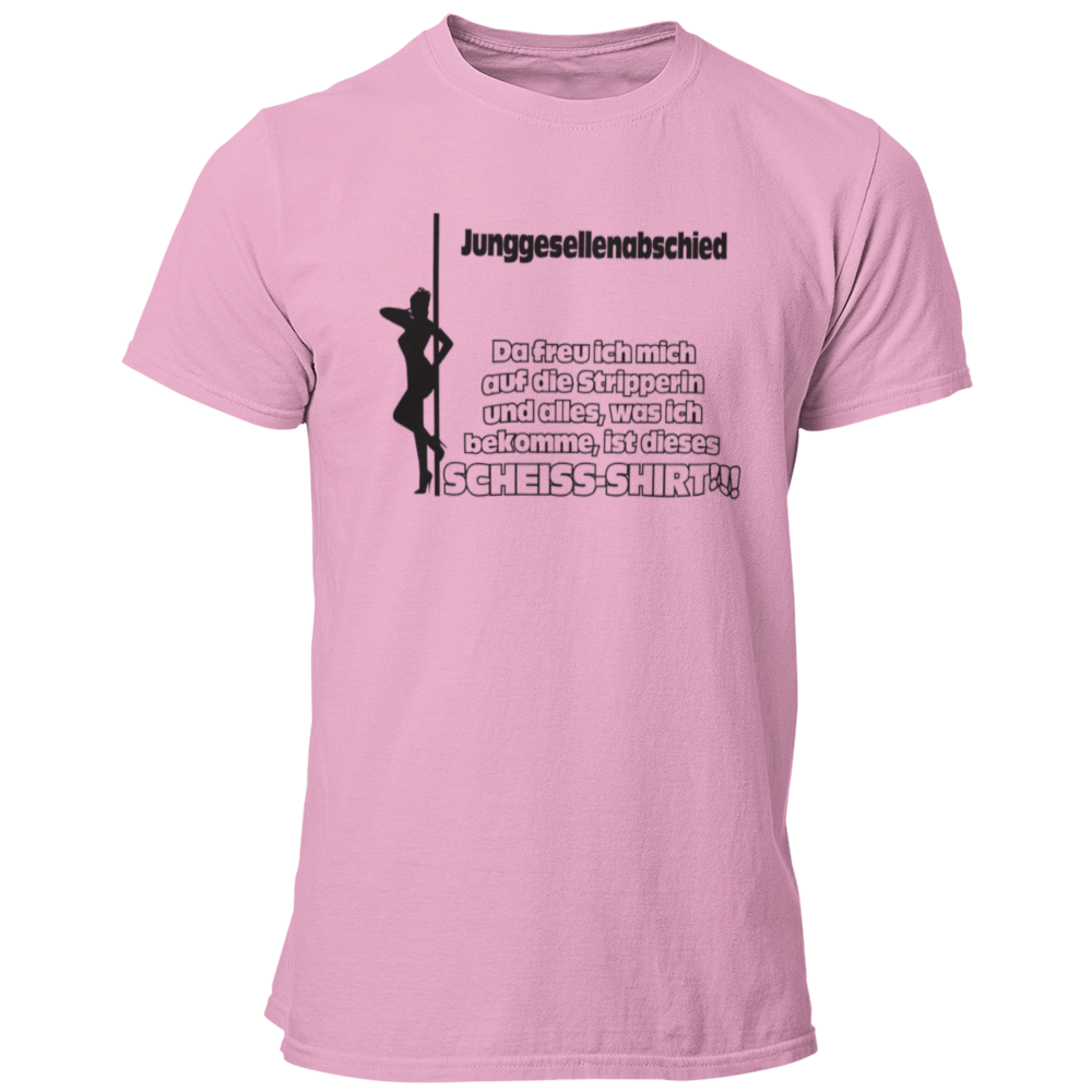 Das JGA T-Shirt "Scheiß Shirt" bringt die perfekte Mischung aus Humor und Vorfreude auf den Junggesellenabschied! Mit dem witzigen Spruch „Da freut man sich auf die Stripperin und alles, was man bekommt, ist dieses Scheiß JGA Shirt!“ sorgt es für viele Lacher unter Freunden. Egal, ob die Stripperin kommt oder nicht – der Fokus liegt auf dem Feiern in der Gruppe und dem Feiern der bevorstehenden Hochzeit