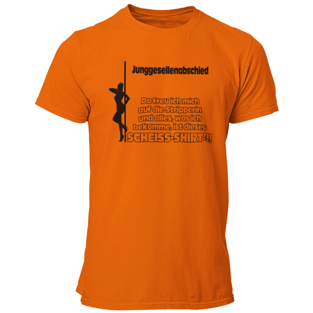 Das JGA T-Shirt "Scheiß Shirt" bringt die perfekte Mischung aus Humor und Vorfreude auf den Junggesellenabschied! Mit dem witzigen Spruch „Da freut man sich auf die Stripperin und alles, was man bekommt, ist dieses Scheiß JGA Shirt!“ sorgt es für viele Lacher unter Freunden. Egal, ob die Stripperin kommt oder nicht – der Fokus liegt auf dem Feiern in der Gruppe und dem Feiern der bevorstehenden Hochzeit