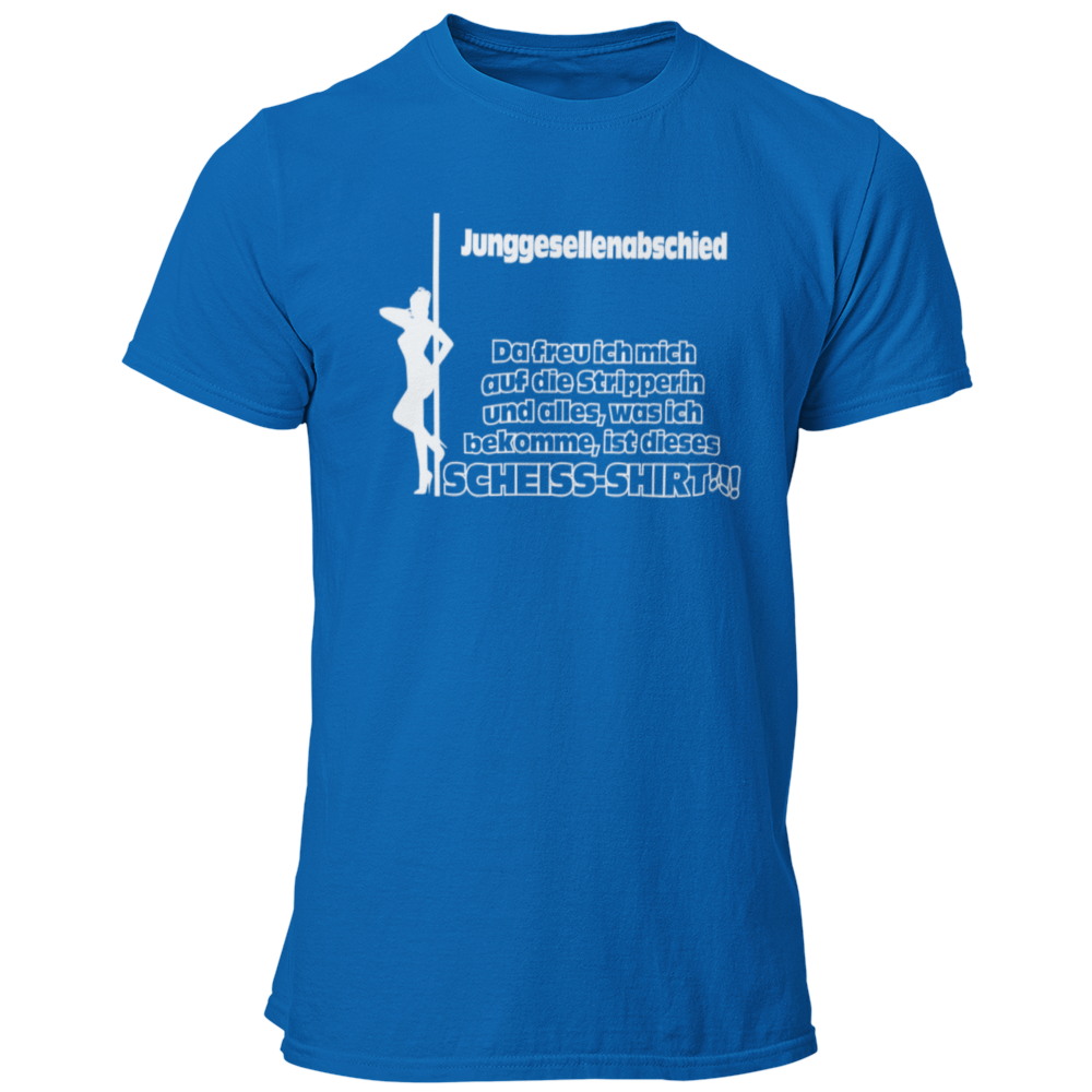 Das JGA T-Shirt "Scheiß Shirt" bringt die perfekte Mischung aus Humor und Vorfreude auf den Junggesellenabschied! Mit dem witzigen Spruch „Da freut man sich auf die Stripperin und alles, was man bekommt, ist dieses Scheiß JGA Shirt!“ sorgt es für viele Lacher unter Freunden. Egal, ob die Stripperin kommt oder nicht – der Fokus liegt auf dem Feiern in der Gruppe und dem Feiern der bevorstehenden Hochzeit