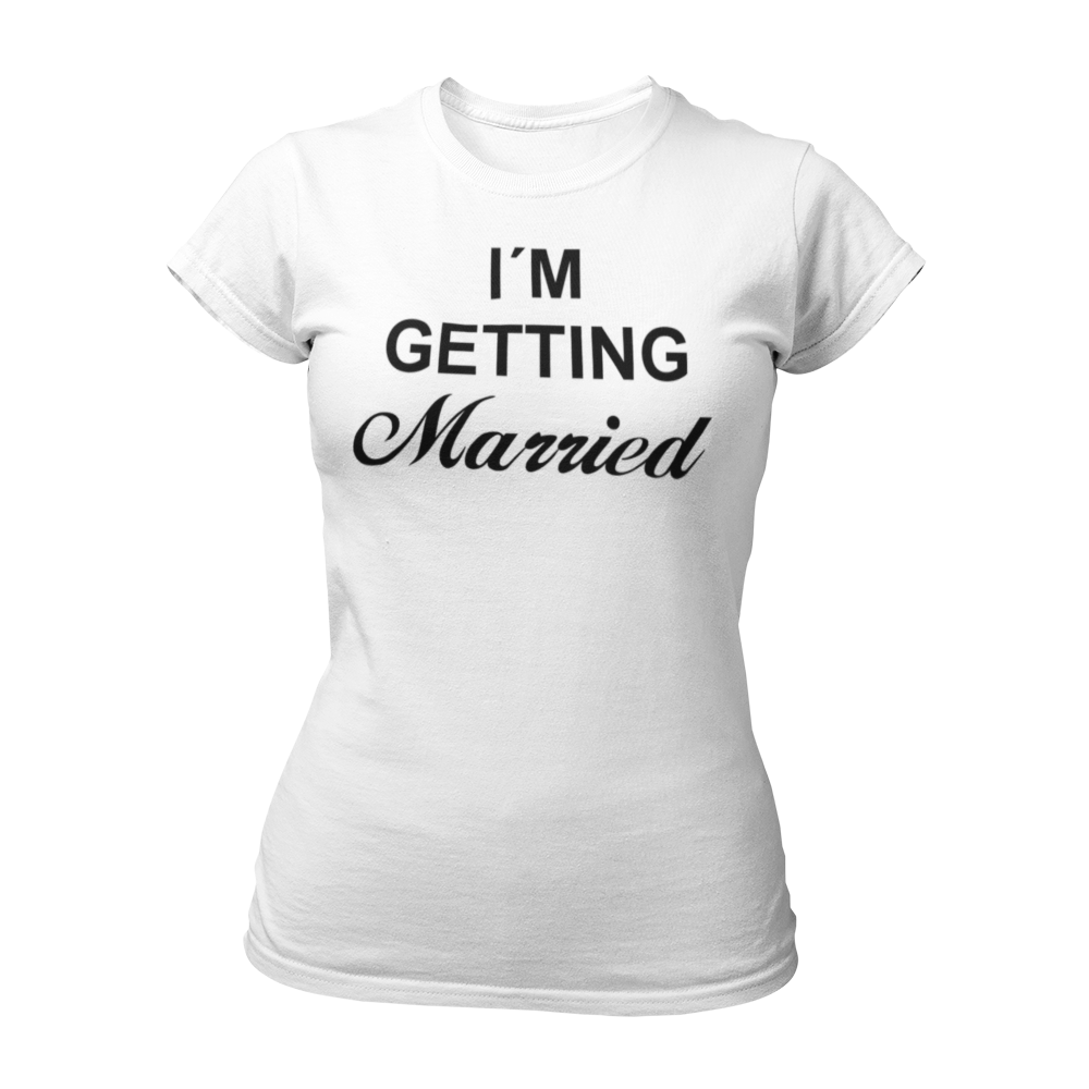 JGA T-Shirt "I am getting married" in verschiedenen Farben mit klarer Botschaft für die Braut und ihre Freundinnen, ideal für den Junggesellenabschied. Das T-Shirt hat kurze Ärmel und einen femininen Schnitt.