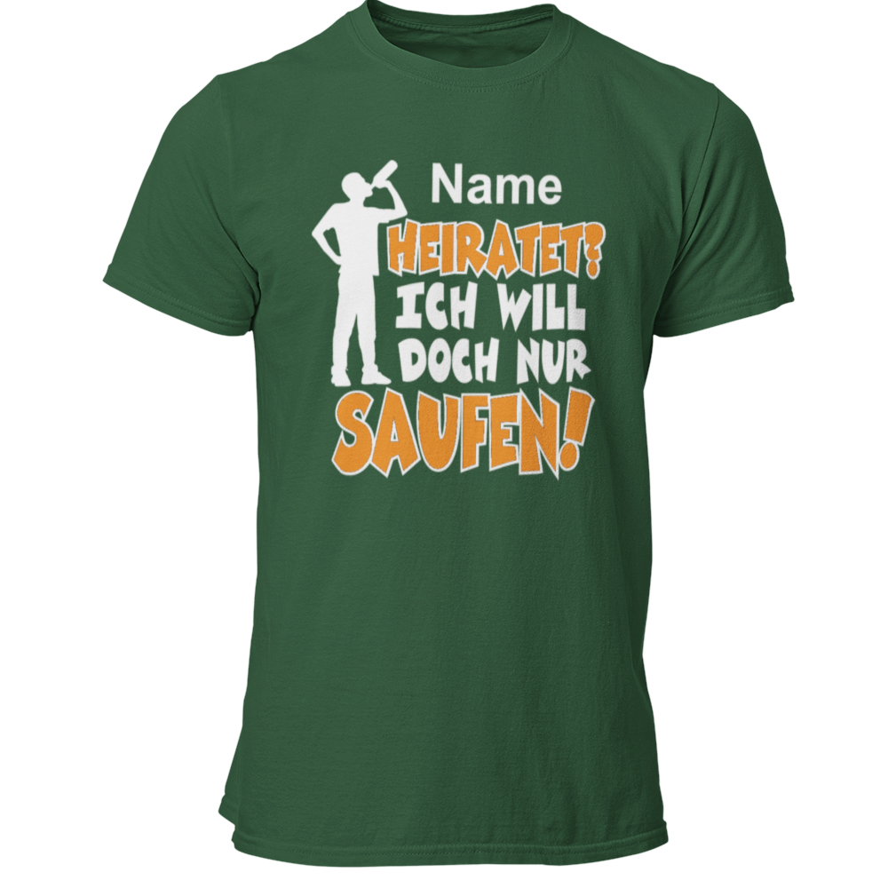 Das JGA T-Shirt „Name heiratet? Ich will doch nur Saufen!“ ist das perfekte Shirt für eure Sauftour und sorgt für Aufsehen. Mit knalligen Farben und der Möglichkeit zur individuellen Namensanpassung seid ihr garantiert der Mittelpunkt der Feier.