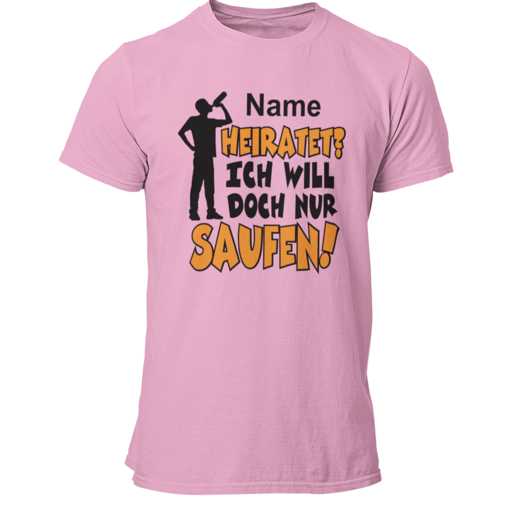 Das JGA T-Shirt „Name heiratet? Ich will doch nur Saufen!“ ist das perfekte Shirt für eure Sauftour und sorgt für Aufsehen. Mit knalligen Farben und der Möglichkeit zur individuellen Namensanpassung seid ihr garantiert der Mittelpunkt der Feier.