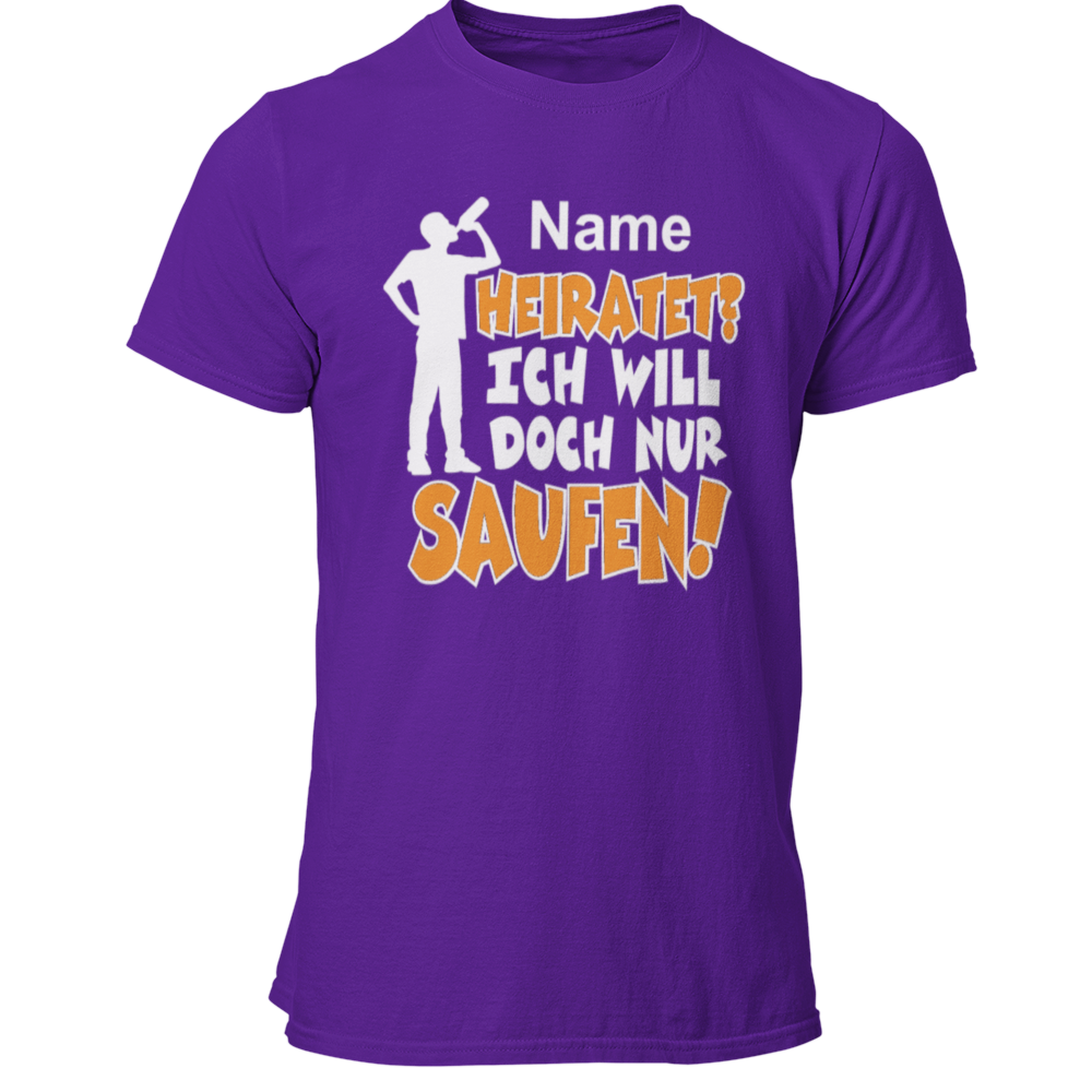 Das JGA T-Shirt „Name heiratet? Ich will doch nur Saufen!“ ist das perfekte Shirt für eure Sauftour und sorgt für Aufsehen. Mit knalligen Farben und der Möglichkeit zur individuellen Namensanpassung seid ihr garantiert der Mittelpunkt der Feier.