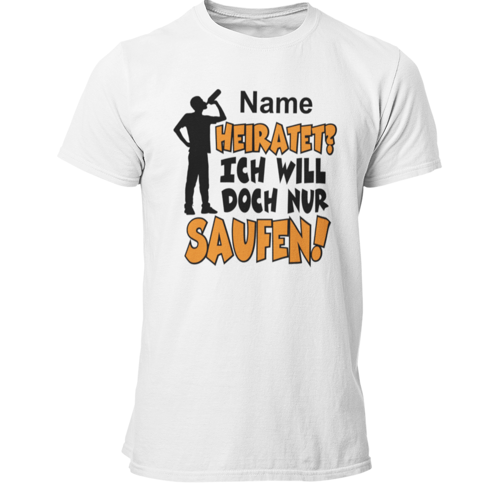 Das JGA T-Shirt „Name heiratet? Ich will doch nur Saufen!“ ist das perfekte Shirt für eure Sauftour und sorgt für Aufsehen. Mit knalligen Farben und der Möglichkeit zur individuellen Namensanpassung seid ihr garantiert der Mittelpunkt der Feier.