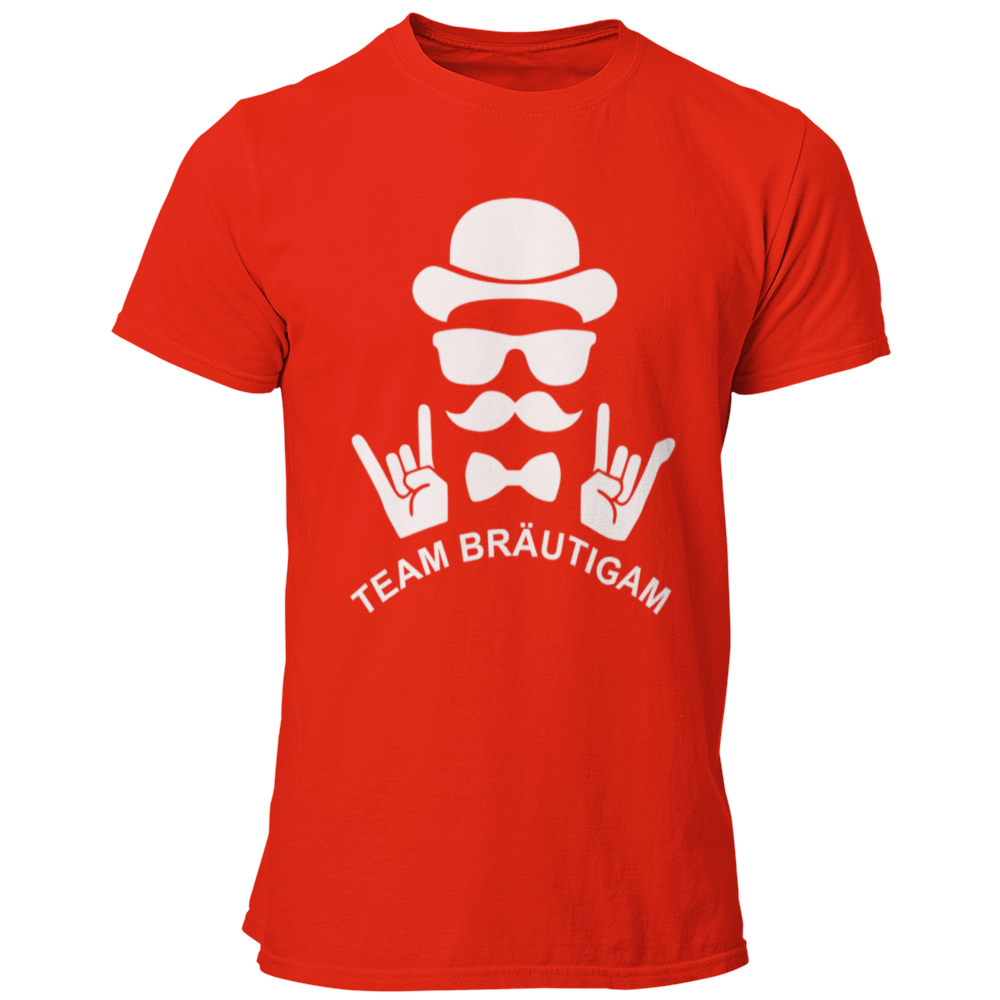 JGA T-Shirt 'Team Bräutigam Rockt' mit einem kraftvollen und auffälligen Design, das die Energie und den Spaß eines Junggesellenabschieds widerspiegelt. Das Shirt zeigt den motivierenden Schriftzug 'Team Bräutigam Rockt', ideal für die Freunde und Begleiter des Bräutigams, um den besonderen Anlass gebührend zu feiern. Perfekt für Gruppen, die den Junggesellenabschied rocken wollen!