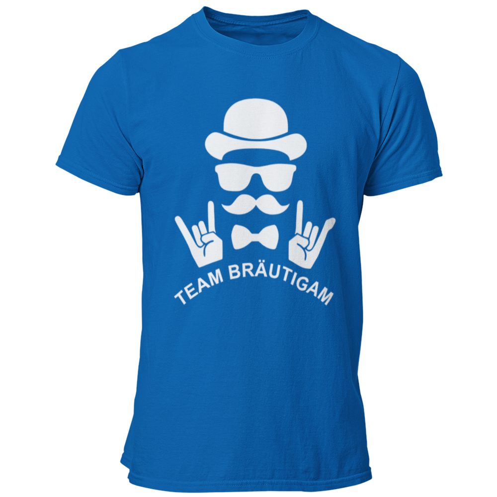 JGA T-Shirt 'Team Bräutigam Rockt' mit einem kraftvollen und auffälligen Design, das die Energie und den Spaß eines Junggesellenabschieds widerspiegelt. Das Shirt zeigt den motivierenden Schriftzug 'Team Bräutigam Rockt', ideal für die Freunde und Begleiter des Bräutigams, um den besonderen Anlass gebührend zu feiern. Perfekt für Gruppen, die den Junggesellenabschied rocken wollen!