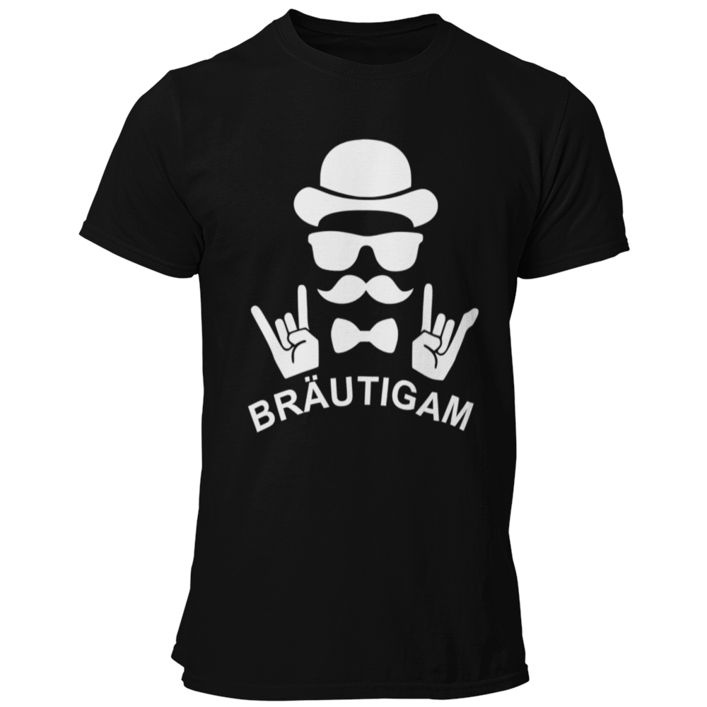 JGA T-Shirt mit dem Aufdruck „Bräutigam Rockt“, entworfen für den Junggesellenabschied, in stylischem Design für den Bräutigam.