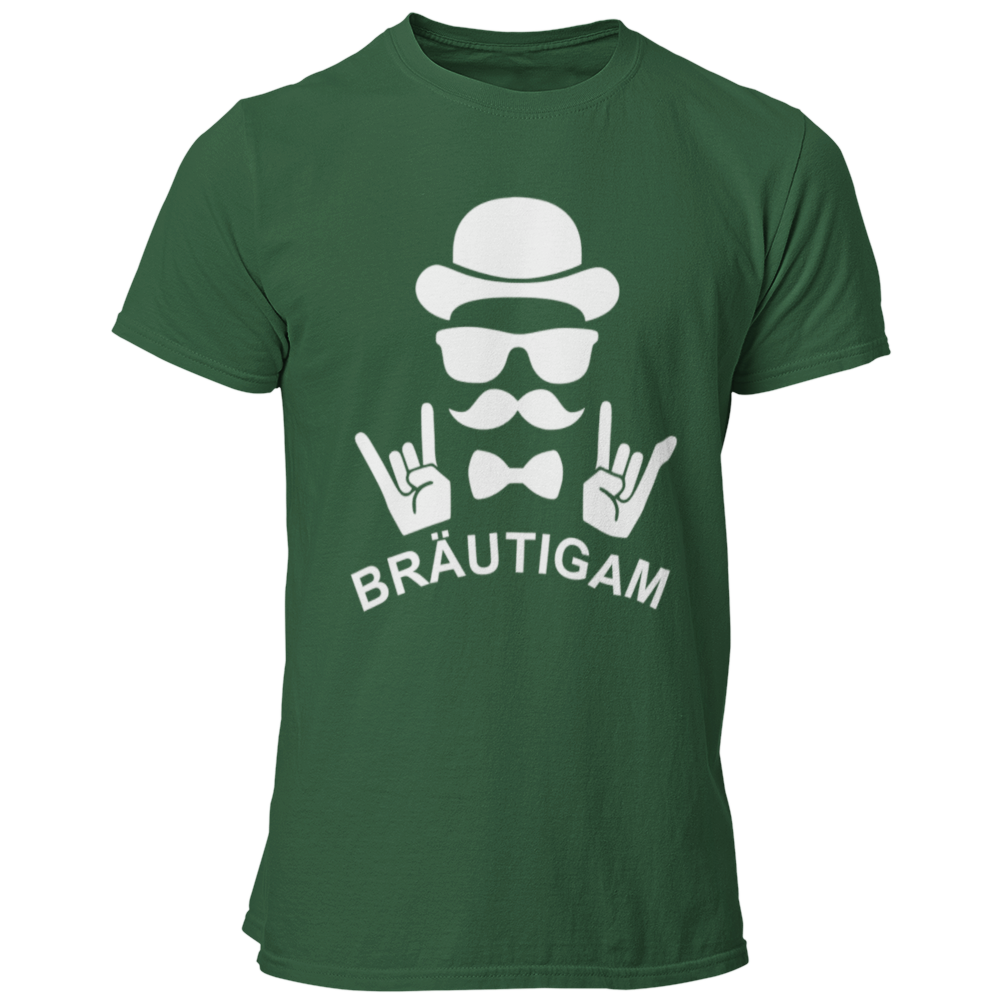JGA T-Shirt mit dem Aufdruck „Bräutigam Rockt“, entworfen für den Junggesellenabschied, in stylischem Design für den Bräutigam.