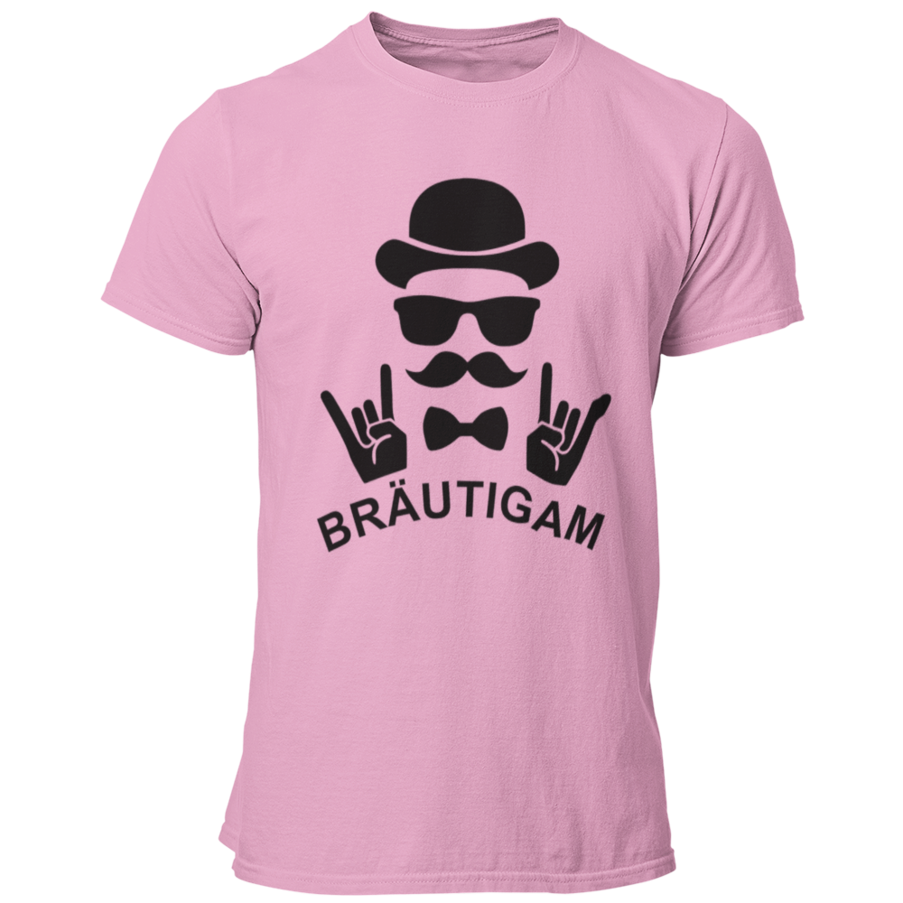 JGA T-Shirt mit dem Aufdruck „Bräutigam Rockt“, entworfen für den Junggesellenabschied, in stylischem Design für den Bräutigam.