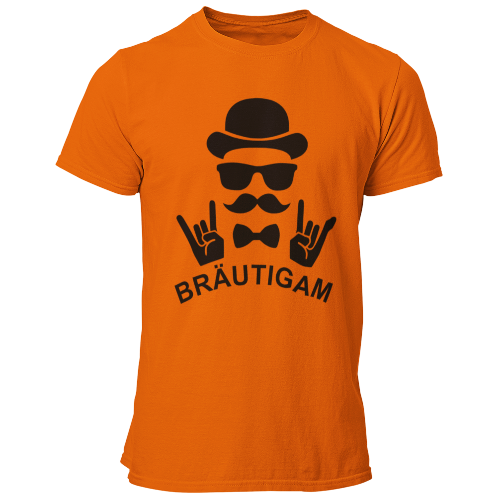 JGA T-Shirt mit dem Aufdruck „Bräutigam Rockt“, entworfen für den Junggesellenabschied, in stylischem Design für den Bräutigam.