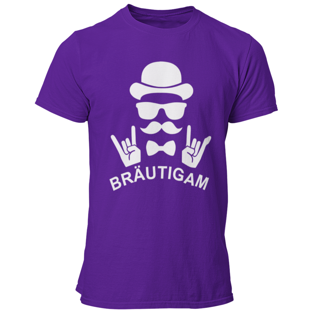 JGA T-Shirt mit dem Aufdruck „Bräutigam Rockt“, entworfen für den Junggesellenabschied, in stylischem Design für den Bräutigam.