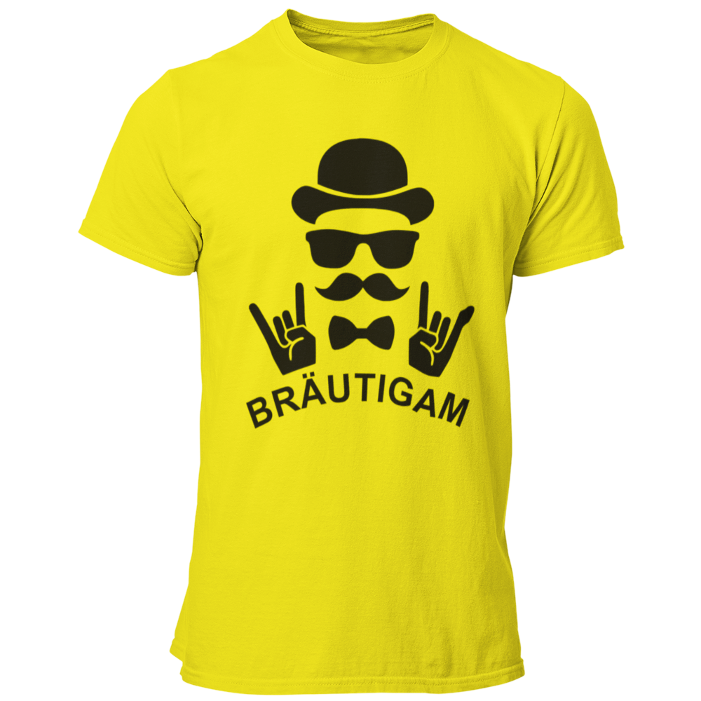 JGA T-Shirt mit dem Aufdruck „Bräutigam Rockt“, entworfen für den Junggesellenabschied, in stylischem Design für den Bräutigam.
