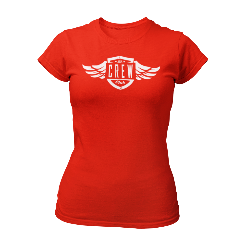 JGA T-Shirt für Frauen mit dem Aufdruck „JGA Crew“, ideal für gemischte Junggesellenabschiede, erhältlich in verschiedenen Farben. Das Design ist auch für Männer verfügbar, um eine einheitliche Outfit-Gestaltung für die gesamte Clique zu ermöglichen.