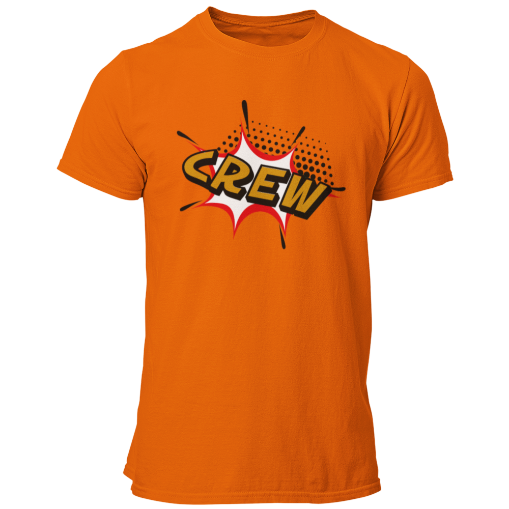 Das JGA T-Shirt „Helden Crew“ begeistert mit einem auffälligen Marvel-Comic-Stil und einem klaren „CREW“-Schriftzug, der die Gruppe der Freunde des Bräutigams eindeutig kennzeichnet. Mit seinem krach-bunten Design in Orange und Gelb zieht es alle Blicke auf sich und eignet sich sowohl für eine ausgelassene Sauf-Tour als auch für einen entspannten Pokerabend. Perfekt für große Gruppen, sorgt dieses Shirt für einen unvergesslichen Auftritt, bei dem jeder Passant fragt: „Was für eine Crew seid ihr?“