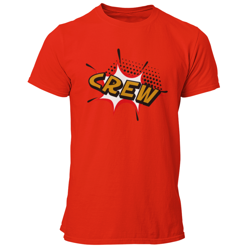 Das JGA T-Shirt „Helden Crew“ begeistert mit einem auffälligen Marvel-Comic-Stil und einem klaren „CREW“-Schriftzug, der die Gruppe der Freunde des Bräutigams eindeutig kennzeichnet. Mit seinem krach-bunten Design in Orange und Gelb zieht es alle Blicke auf sich und eignet sich sowohl für eine ausgelassene Sauf-Tour als auch für einen entspannten Pokerabend. Perfekt für große Gruppen, sorgt dieses Shirt für einen unvergesslichen Auftritt, bei dem jeder Passant fragt: „Was für eine Crew seid ihr?“