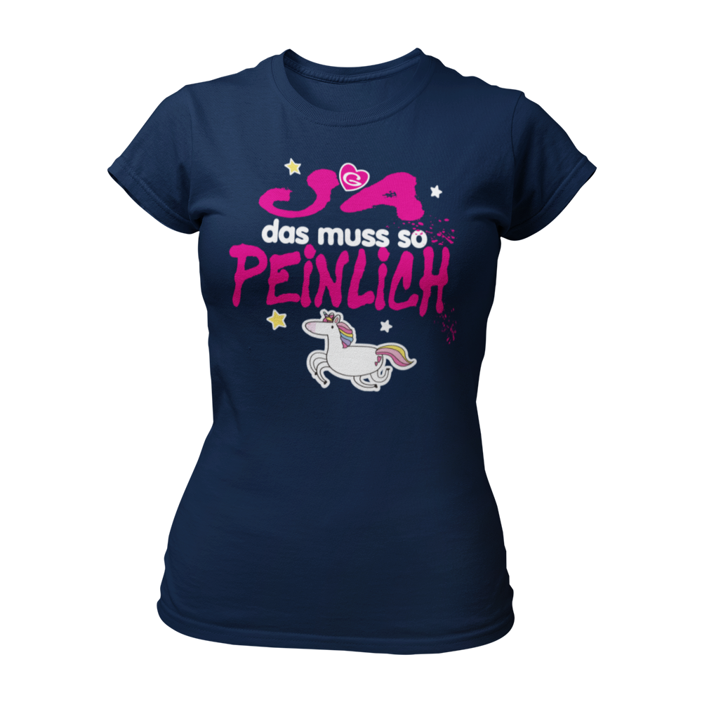 Feminin geschnittenes JGA-Shirt mit pink/weißem Schriftzug und bunten Sternen sowie einem Einhorn mit Regenbogenmähne. Ideal für den Junggesellinnenabschied, um lustige Aufgaben zu erfüllen und die Party zu feiern. Erhältlich in verschiedenen Farben und passend zu vielen Accessoires.