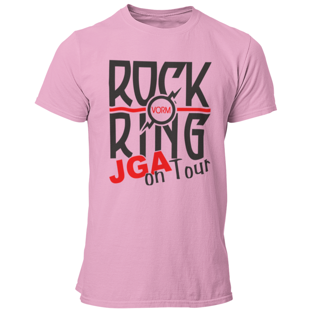 JGA T-Shirt 'Rock vorm Ring' mit einem stilvollen Rock n Roll Motiv, ideal für die Abschiedsparty des Junggesellen. Das Shirt zeigt ein Rock n Roll Logo und den Schriftzug 'JGA on Tour' in gedeckten Farben, was es zu einer eleganten Wahl für Rockliebhaber macht. Mit einem geraden Schnitt und in vielen Farben erhältlich, kombiniert es schlichte Eleganz mit einem einprägsamen Design. Perfekt für unvergessliche Feiern, bei denen auf den Tischen getanzt und die Party gerockt wird!