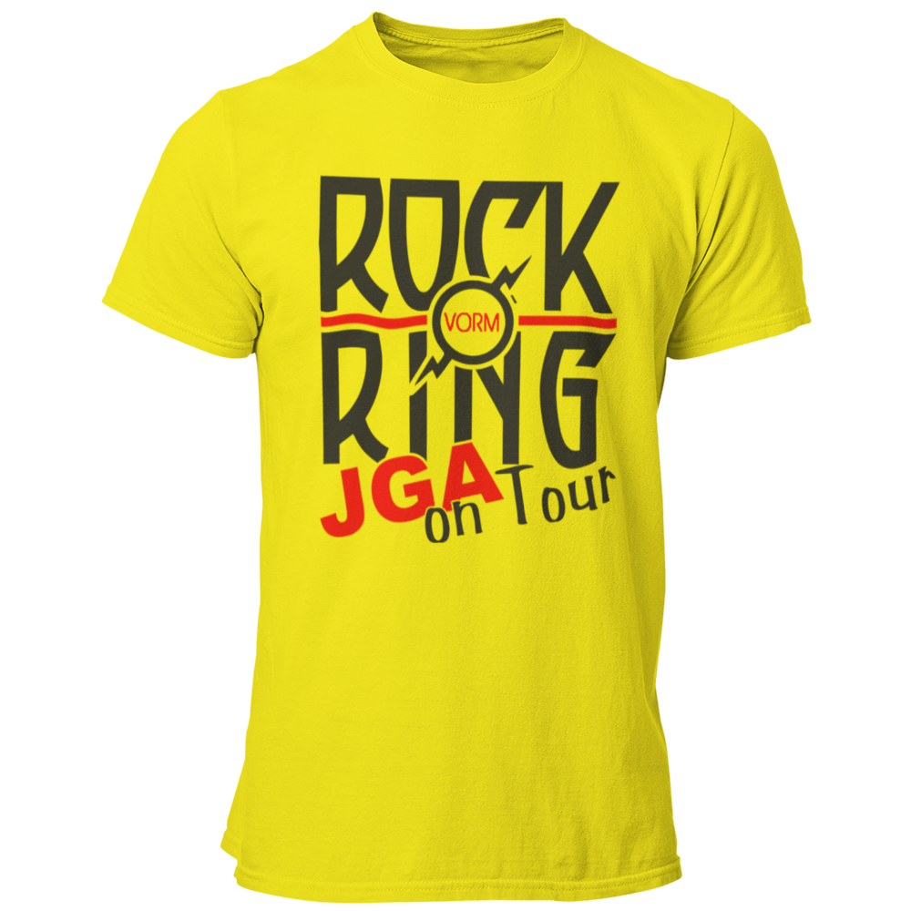 JGA T-Shirt 'Rock vorm Ring' mit einem stilvollen Rock n Roll Motiv, ideal für die Abschiedsparty des Junggesellen. Das Shirt zeigt ein Rock n Roll Logo und den Schriftzug 'JGA on Tour' in gedeckten Farben, was es zu einer eleganten Wahl für Rockliebhaber macht. Mit einem geraden Schnitt und in vielen Farben erhältlich, kombiniert es schlichte Eleganz mit einem einprägsamen Design. Perfekt für unvergessliche Feiern, bei denen auf den Tischen getanzt und die Party gerockt wird!