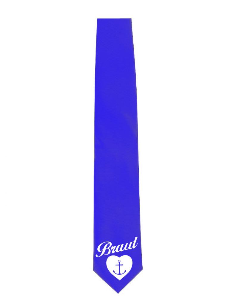 Elegante JGA Krawatte "Braut Anker" mit einem stilvollen Aufdruck von einem Anker im Herz und der Aufschrift "Braut". Ideal für die Hauptperson des Junggesellinnenabschieds, um den Abend schicker zu feiern. Erhältlich in den Farben schwarz, weiß, pink und rot. Ein symbolisches Accessoire, das die Verbindung zur Ehe feiert.