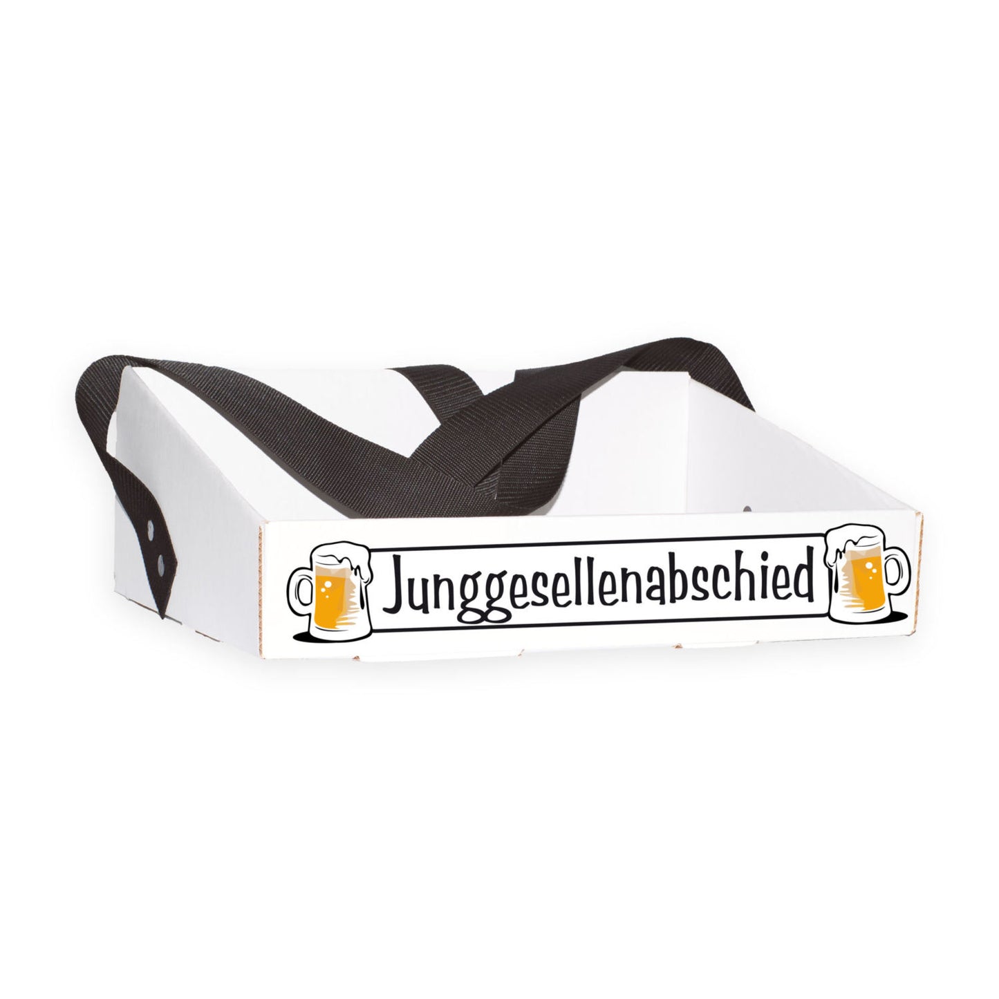 Bauchladen Bierglas für den Junggesellenabschied, stabil aus verstärktem Wellpappenkarton mit Bierglas-Motiv, ergonomisch mit extra breitem Gurt für angenehmes Tragegefühl, ideal für Verkaufstouren.