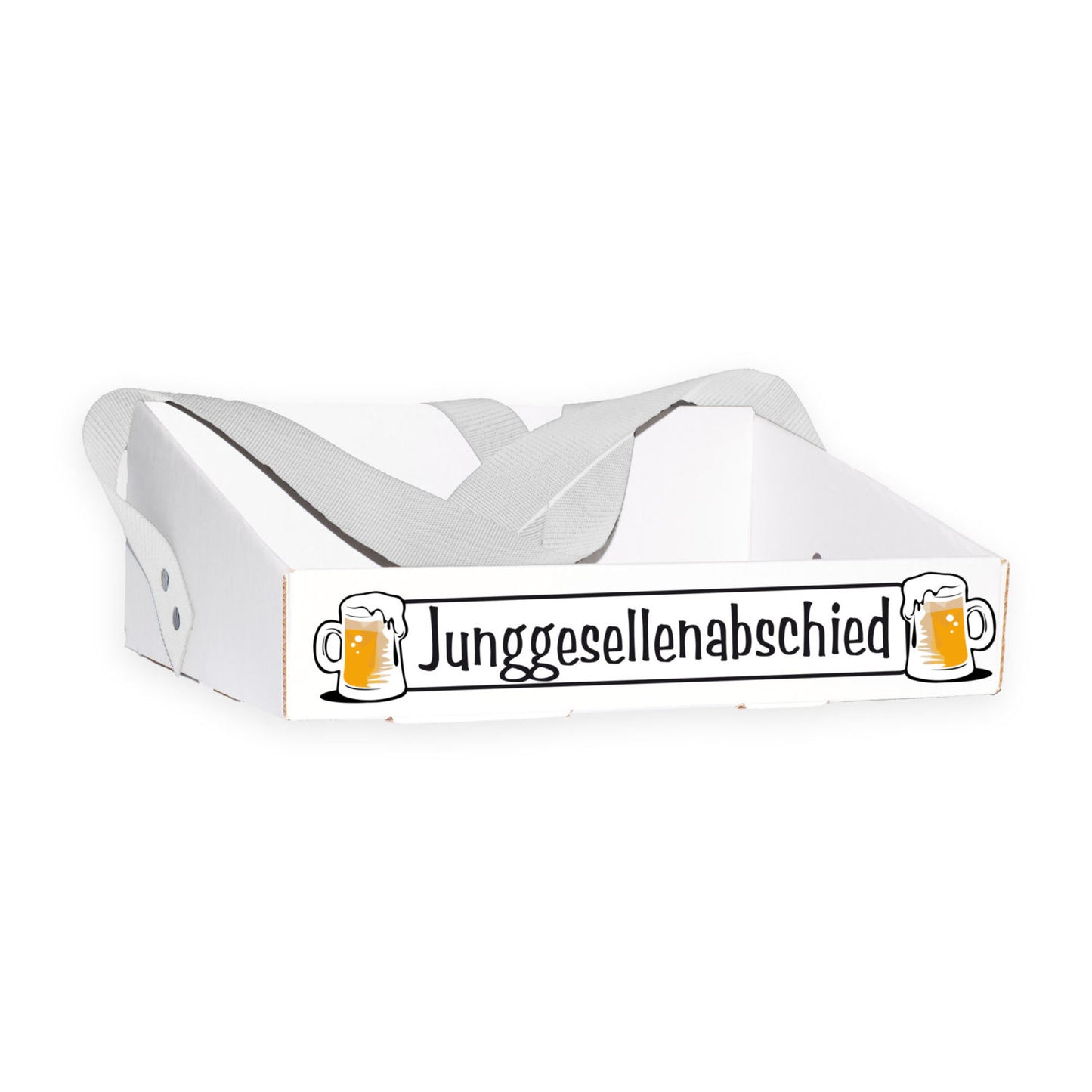 Bauchladen Bierglas für den Junggesellenabschied, stabil aus verstärktem Wellpappenkarton mit Bierglas-Motiv, ergonomisch mit extra breitem Gurt für angenehmes Tragegefühl, ideal für Verkaufstouren.