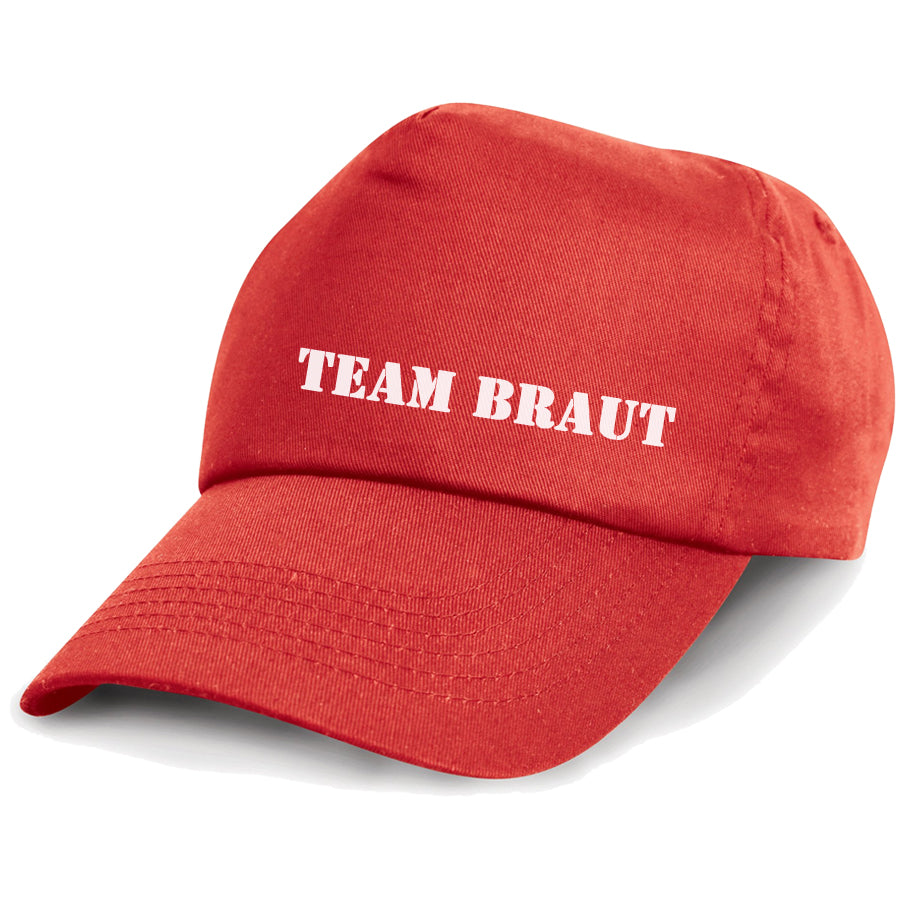 Günstige Braut Cap für Junggesellinnenabschied, vielseitig kombinierbar mit jedem Shirt. Einfaches, effektvolles Accessoire, auch verfügbar für Männer als 'Team Bräutigam'