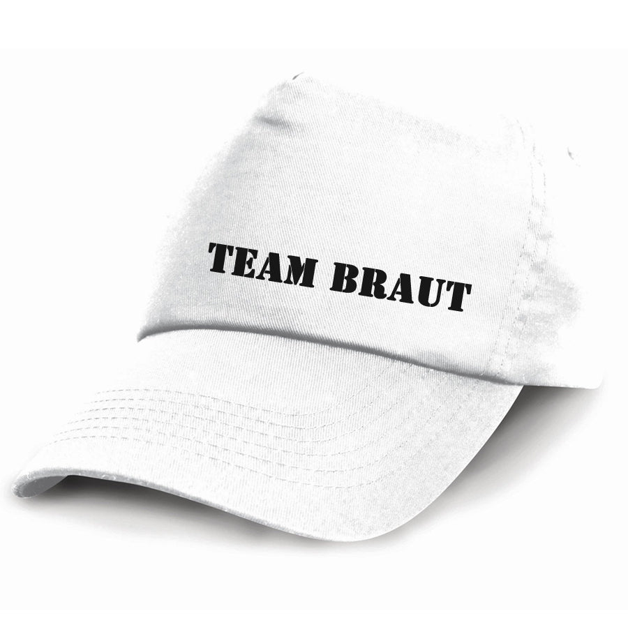 Günstige Braut Cap für Junggesellinnenabschied, vielseitig kombinierbar mit jedem Shirt. Einfaches, effektvolles Accessoire, auch verfügbar für Männer als 'Team Bräutigam'