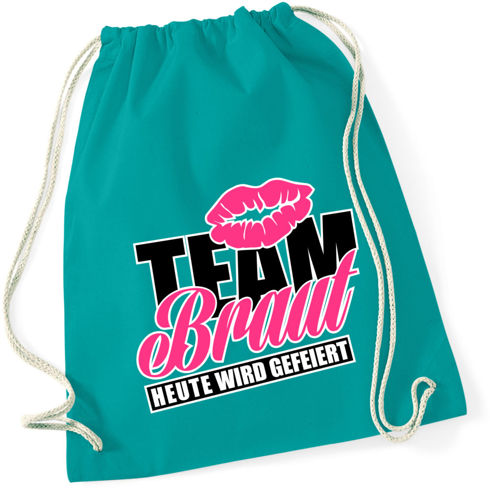 JGA-Rucksack "Team Braut" in fröhlichem Design, perfekt für Junggesellenabschiede. Mit einem Volumen von ca. 12 Litern bietet der Rucksack ausreichend Platz für Spiele, Accessoires und andere Utensilien. Ideal für die Braut und ihre Freundinnen.