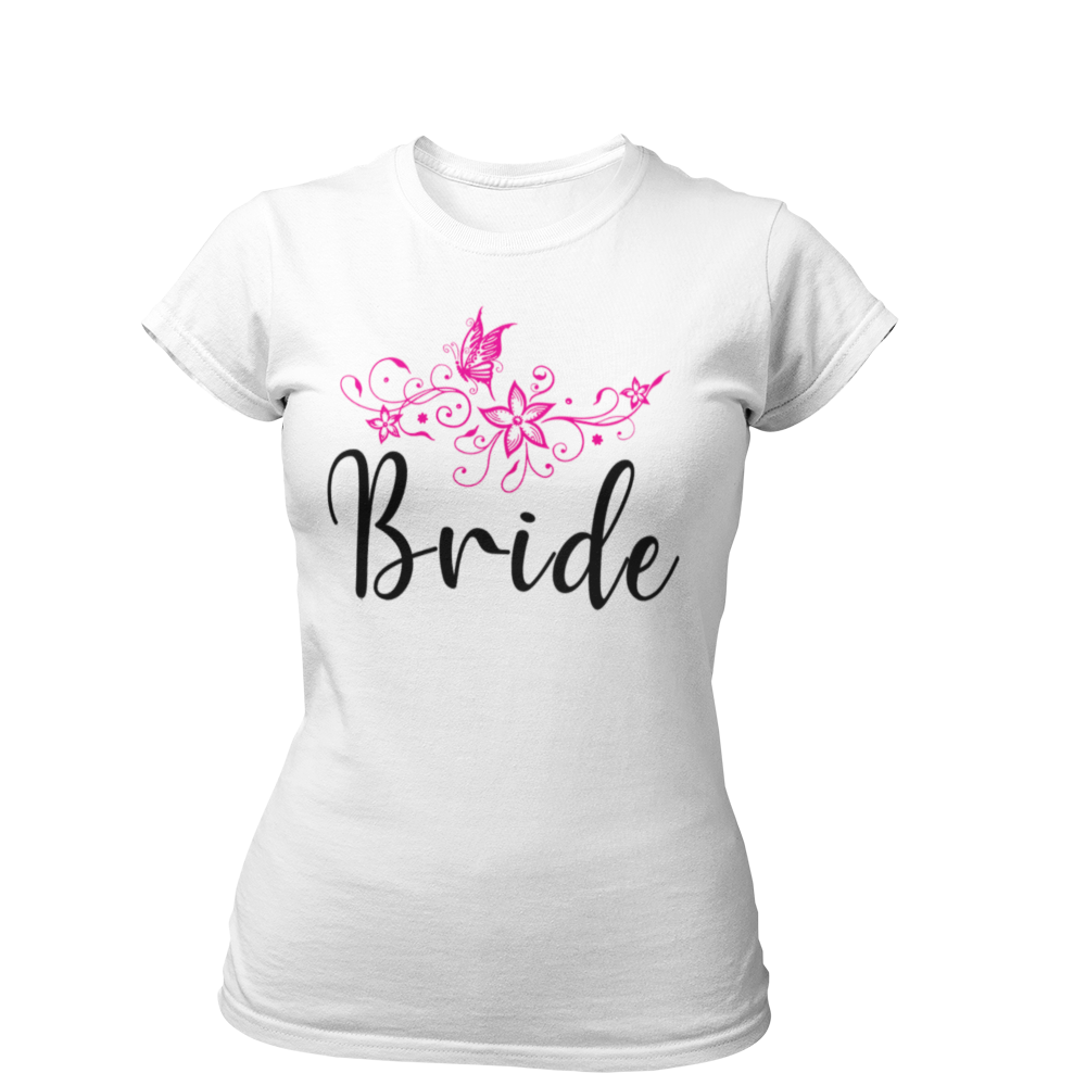 Das JGA T-Shirt "Bride Blumen" besticht durch ein stilvolles Blumenkranz-Design im Vintage-Look. Perfekt für die Braut und ihre Freundinnen, um beim Junggesellinnenabschied zu strahlen. Ein elegantes und feminines Motiv, das für den besonderen Tag entworfen wurde.