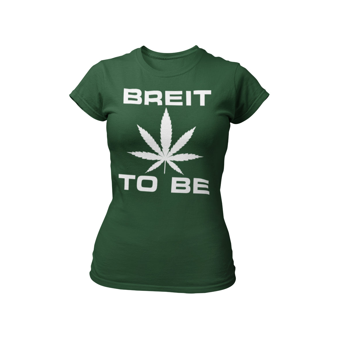 T-Shirt mit dem Schriftzug „Breit to be“ und einem stilisierten Cannabisblatt, ideal für Junggesellinnenabschiede. Aus hochwertiger Baumwolle für Komfort und in verschiedenen Größen erhältlich.