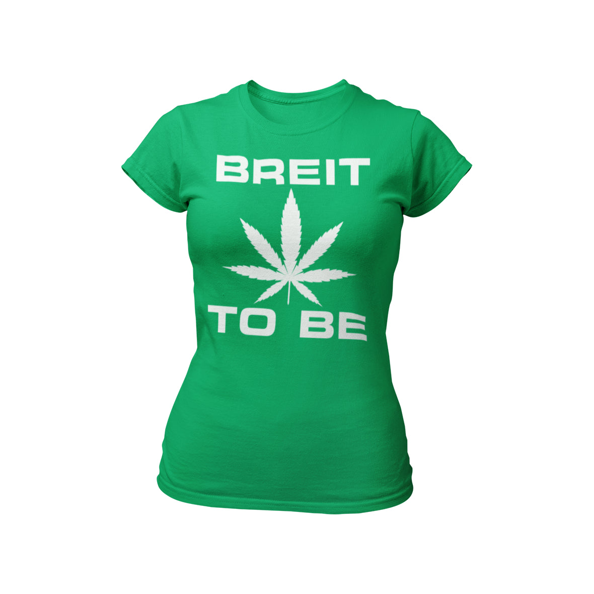 T-Shirt mit dem Schriftzug „Breit to be“ und einem stilisierten Cannabisblatt, ideal für Junggesellinnenabschiede. Aus hochwertiger Baumwolle für Komfort und in verschiedenen Größen erhältlich.