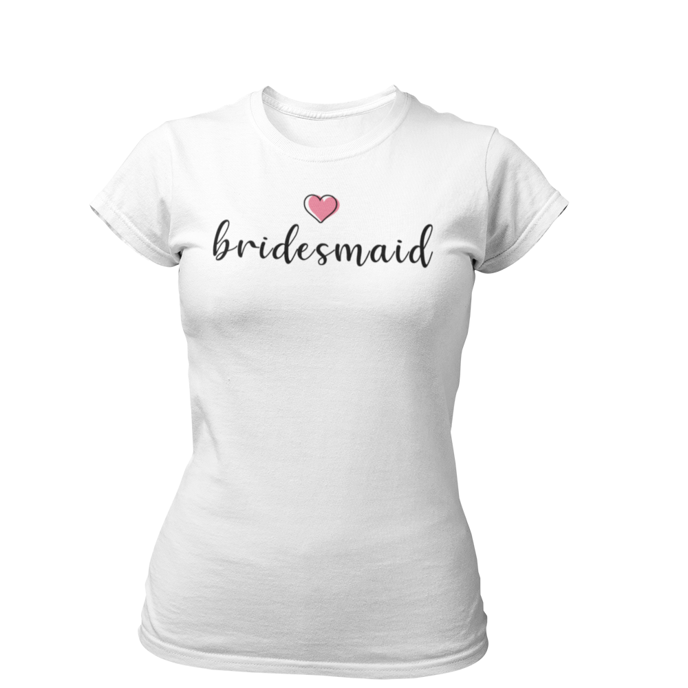 JGA T-Shirt "Bridemaid to be", ideal für die besten Freundinnen der Braut. Das Shirt ist stilvoll gestaltet und eignet sich perfekt für den Junggesellenabschied.