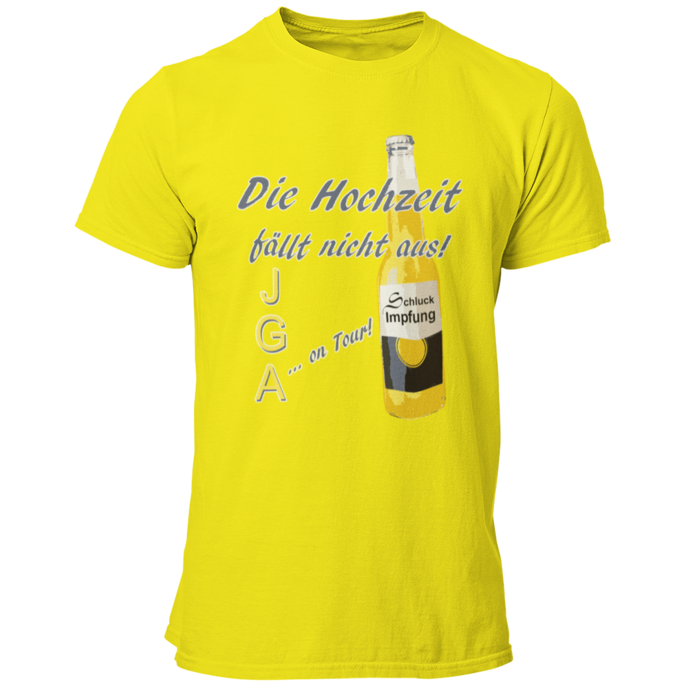 Das JGA T-Shirt „Corona Schluckimpfung“ bringt Humor in die Feierlichkeiten und ist perfekt für den Junggesellenabschied im Corona-Stil. Mit einem witzigen Design sorgt es dafür, dass trotz der Umstände ordentlich gefeiert werden kann – sei es zu Hause oder im kleinen Kreis. Dieses Shirt ist das ideale Accessoire für alle, die einen unvergesslichen JGA erleben möchten, während sie die aktuelle Situation mit einem Lächeln meistern!