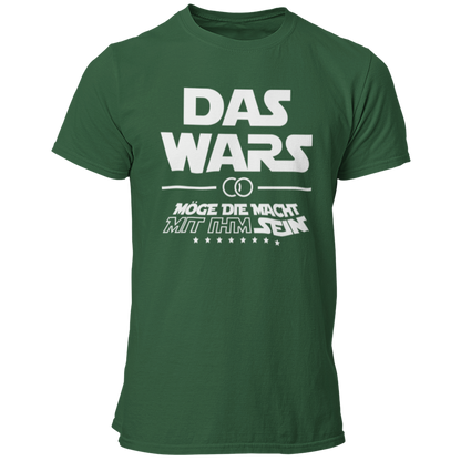 Damen T-Shirt 'Das Wars (mit ihm)' im Star Wars Look, ideal für Junggesellenabschiede. Das Shirt zeigt die satirische Botschaft 'Das wars mit ihm, möge die Macht mit ihm sein', mit Eheringen und dem großen Schriftzug 'DAS WARS'. Perfekt für Fans der Star Wars Saga, um humorvoll den Übergang zur Ehe zu feiern. Erhältlich in verschiedenen Größen (S bis 3XL) und Farben wie Weiß, Rot und Schwarz. Ein tolles Outfit für die Trauzeugen und die Feier.