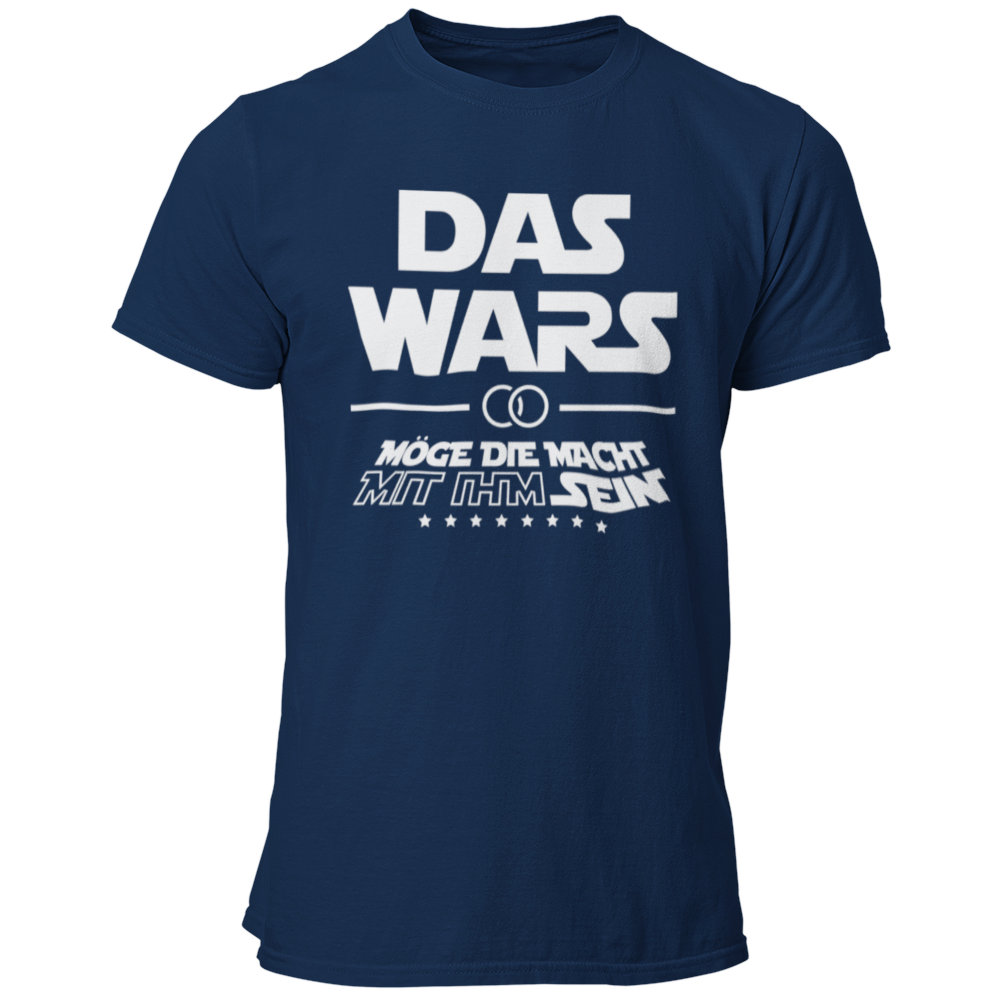 Damen T-Shirt 'Das Wars (mit ihm)' im Star Wars Look, ideal für Junggesellenabschiede. Das Shirt zeigt die satirische Botschaft 'Das wars mit ihm, möge die Macht mit ihm sein', mit Eheringen und dem großen Schriftzug 'DAS WARS'. Perfekt für Fans der Star Wars Saga, um humorvoll den Übergang zur Ehe zu feiern. Erhältlich in verschiedenen Größen (S bis 3XL) und Farben wie Weiß, Rot und Schwarz. Ein tolles Outfit für die Trauzeugen und die Feier.