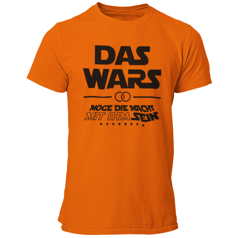 Damen T-Shirt 'Das Wars (mit ihm)' im Star Wars Look, ideal für Junggesellenabschiede. Das Shirt zeigt die satirische Botschaft 'Das wars mit ihm, möge die Macht mit ihm sein', mit Eheringen und dem großen Schriftzug 'DAS WARS'. Perfekt für Fans der Star Wars Saga, um humorvoll den Übergang zur Ehe zu feiern. Erhältlich in verschiedenen Größen (S bis 3XL) und Farben wie Weiß, Rot und Schwarz. Ein tolles Outfit für die Trauzeugen und die Feier.