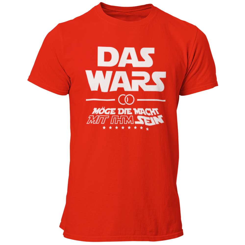 Damen T-Shirt 'Das Wars (mit ihm)' im Star Wars Look, ideal für Junggesellenabschiede. Das Shirt zeigt die satirische Botschaft 'Das wars mit ihm, möge die Macht mit ihm sein', mit Eheringen und dem großen Schriftzug 'DAS WARS'. Perfekt für Fans der Star Wars Saga, um humorvoll den Übergang zur Ehe zu feiern. Erhältlich in verschiedenen Größen (S bis 3XL) und Farben wie Weiß, Rot und Schwarz. Ein tolles Outfit für die Trauzeugen und die Feier.