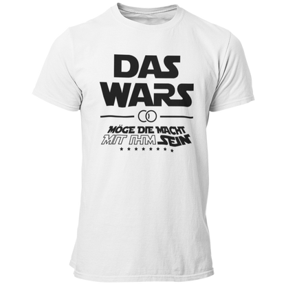 Damen T-Shirt 'Das Wars (mit ihm)' im Star Wars Look, ideal für Junggesellenabschiede. Das Shirt zeigt die satirische Botschaft 'Das wars mit ihm, möge die Macht mit ihm sein', mit Eheringen und dem großen Schriftzug 'DAS WARS'. Perfekt für Fans der Star Wars Saga, um humorvoll den Übergang zur Ehe zu feiern. Erhältlich in verschiedenen Größen (S bis 3XL) und Farben wie Weiß, Rot und Schwarz. Ein tolles Outfit für die Trauzeugen und die Feier.