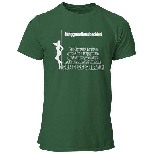 Das JGA T-Shirt "Scheiß Shirt" bringt die perfekte Mischung aus Humor und Vorfreude auf den Junggesellenabschied! Mit dem witzigen Spruch „Da freut man sich auf die Stripperin und alles, was man bekommt, ist dieses Scheiß JGA Shirt!“ sorgt es für viele Lacher unter Freunden. Egal, ob die Stripperin kommt oder nicht – der Fokus liegt auf dem Feiern in der Gruppe und dem Feiern der bevorstehenden Hochzeit