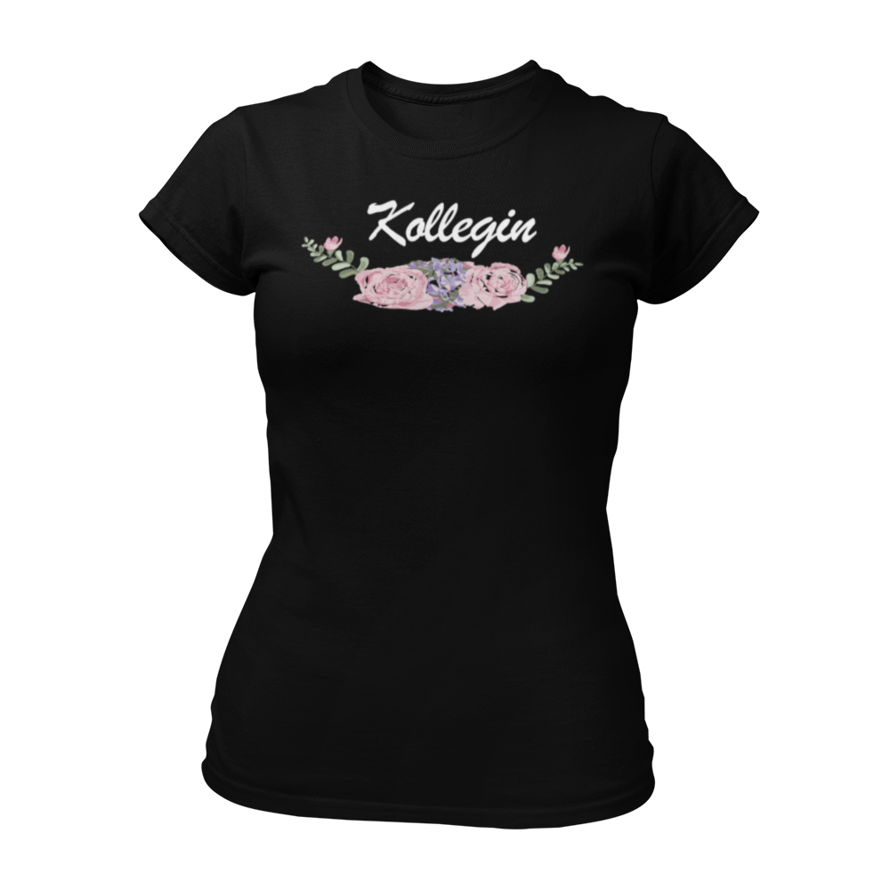 JGA T-Shirt "BOHO Kollegin" in Weiß mit einem schönen Vintage-Motiv und Blumenverzierungen, ideal für die Kollegin und passend zu anderen Boho Shirts für Frauen.