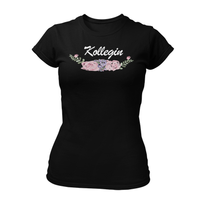 JGA T-Shirt "BOHO Kollegin" in Weiß mit einem schönen Vintage-Motiv und Blumenverzierungen, ideal für die Kollegin und passend zu anderen Boho Shirts für Frauen.